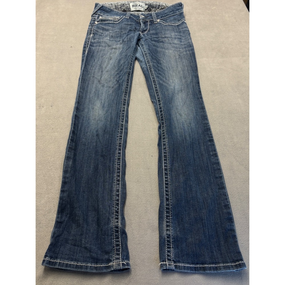 Ariat REAL Denim Womens Bootcut Jeans Medium Wash Blue Contrast Stitch Sz 29R